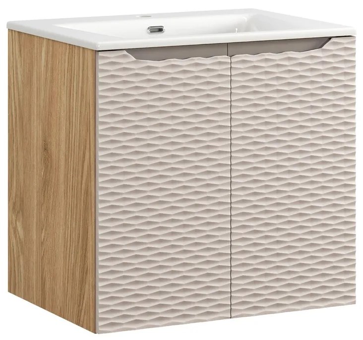 Comad Ocean Beige badmeubel 60cm met 2 deuren en wastafel wit glans