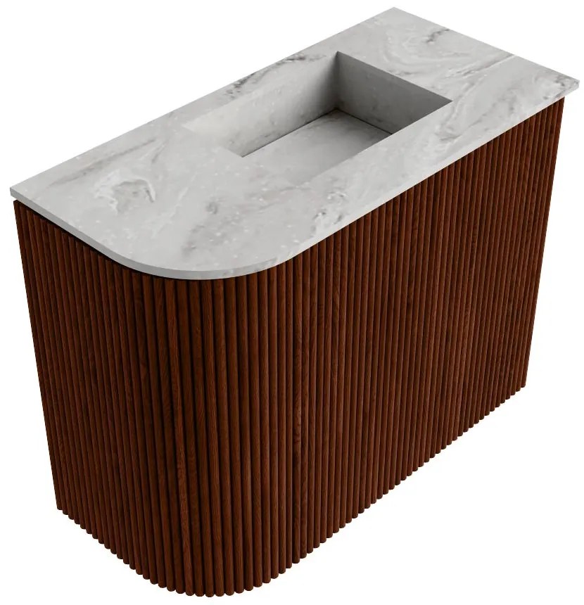 Mondiaz Joya DLux 50cm toiletmeubel ronding links ruby met wastafel faye rechts zonder kraangat glace