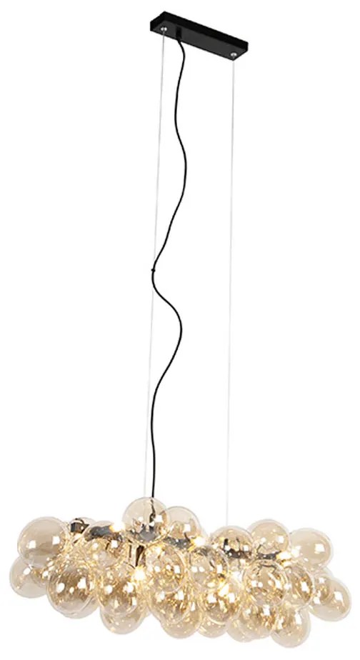 Design hanglamp zwart met amber glas 8-lichts - Uvas