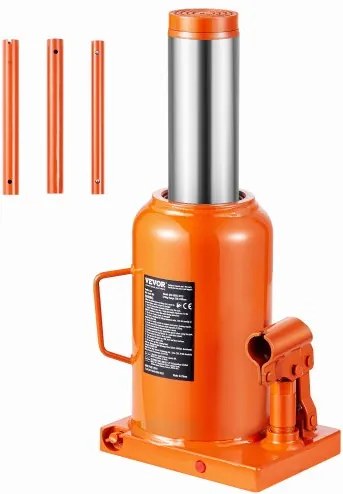 VEVOR hydraulische krik, 50 t fleskrik met 28-44 cm hefbereik en 3-delige lange handgreep, voor auto pick-up truck camper autoreparatie industriële techniek