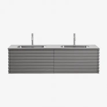Conjunto Vaniteit Hangend 160x50 Cm In Hout Met Geïntegreerde Waskommen Noura Spiegelloze & Grijs – Nikkel & 2 X Geborsteld Grijs ↑20 Cm Met Overloop