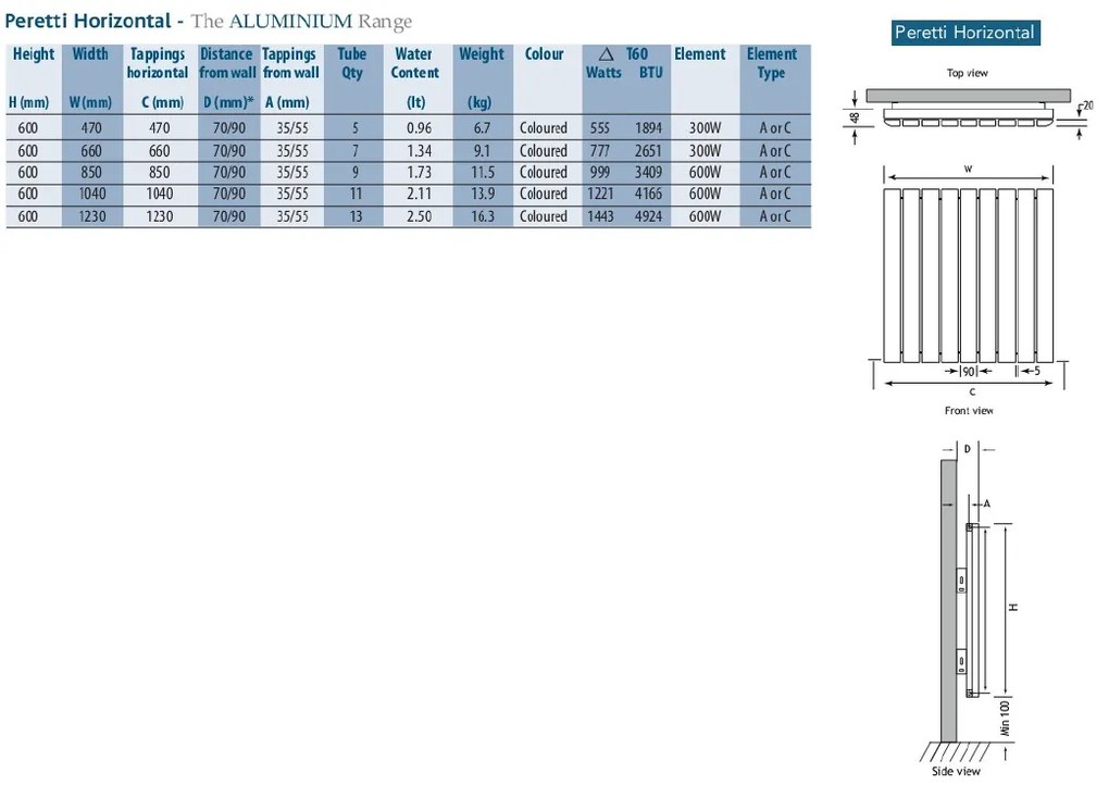 Eastbrook Peretti horizontale aluminium radiator 60x85cm Antraciet 999 watt