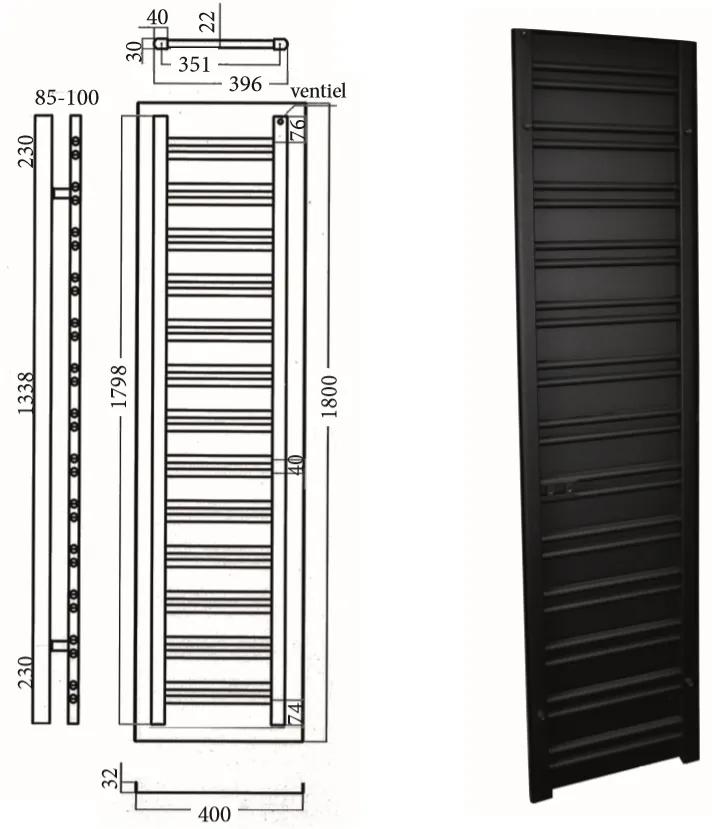 Sanicare design radiator Denso 180x40cm mat-zwart