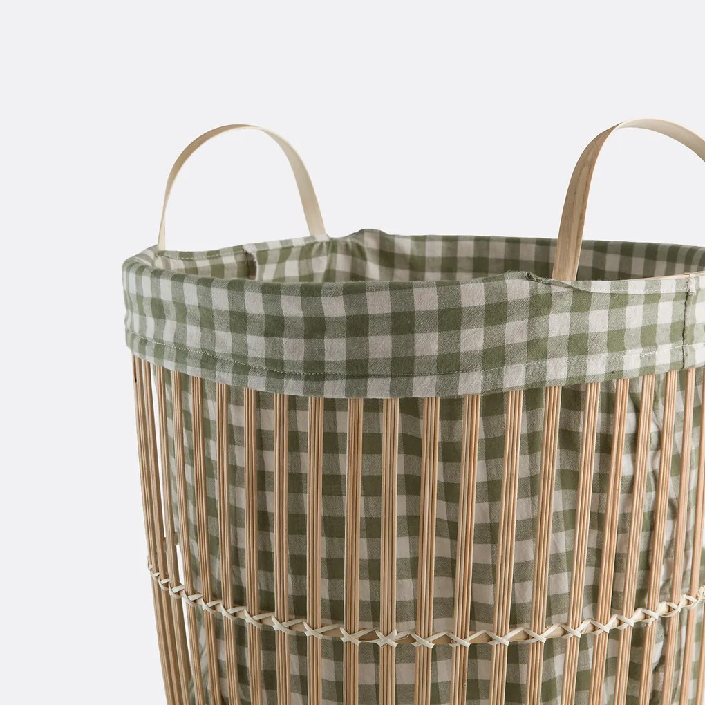 Bamboe wasmand, voering met ruitjesprint, MONOA