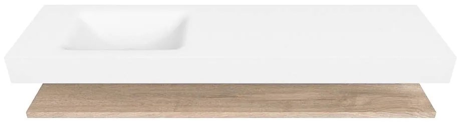 Zaro Alan badmeubel 170cm met planchet washed oak en vrijhangende wastafel cloud links 1 kraangat talc