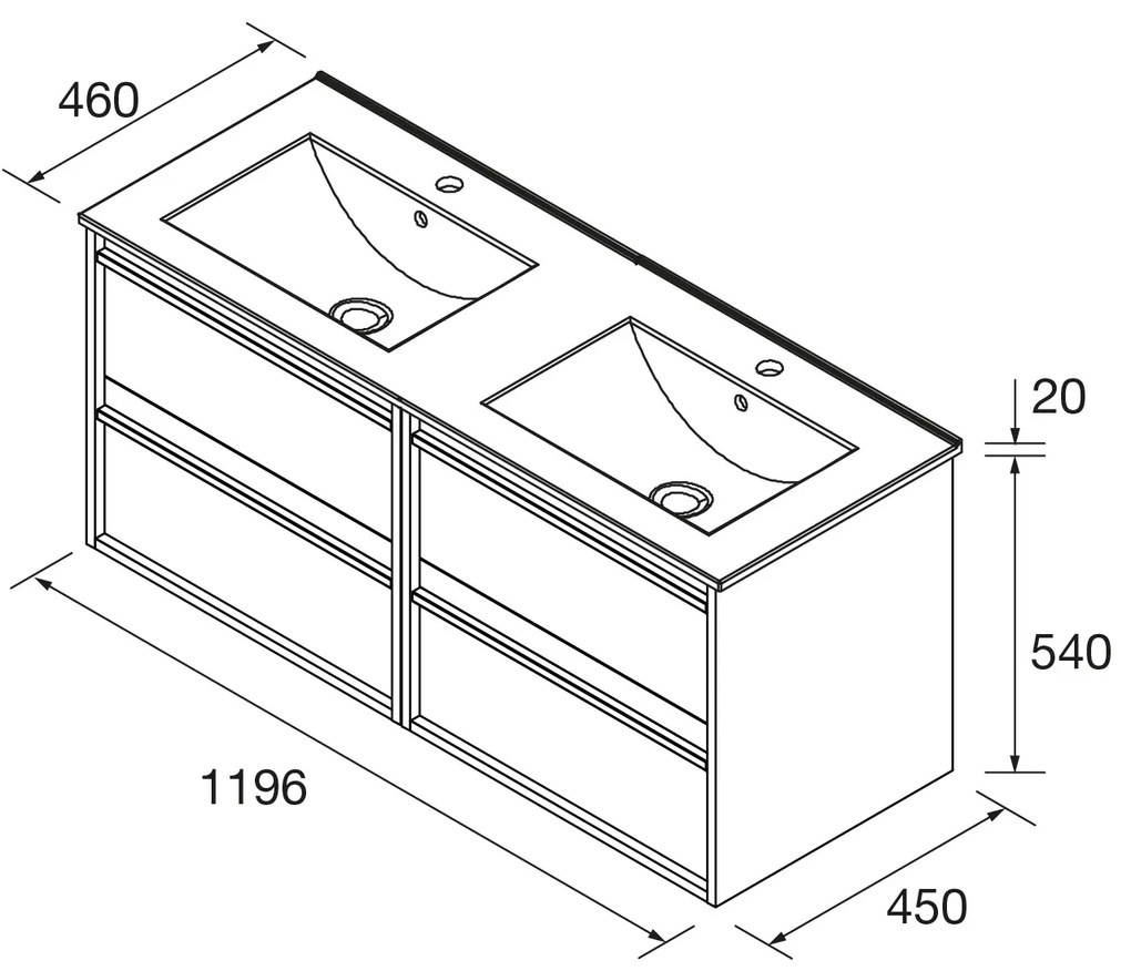 Muebles Resh badmeubel 120cm met 4 lades en wastafel zwart mat