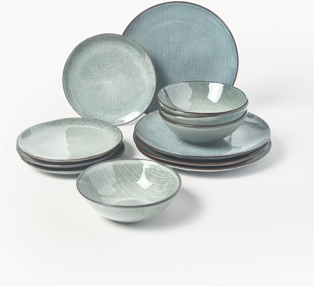 Handgemaakte serviesset Nordic Sea, 4 personen (12-delig)