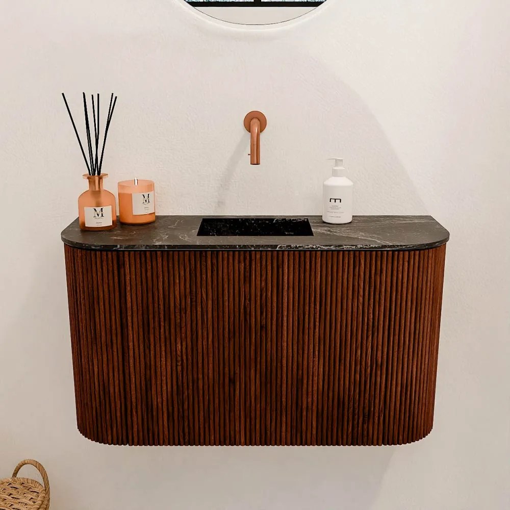 Mondiaz Joya DLux 75cm toiletmeubel ronding links/rechts ruby met wastafel faye midden zonder kraangat lava