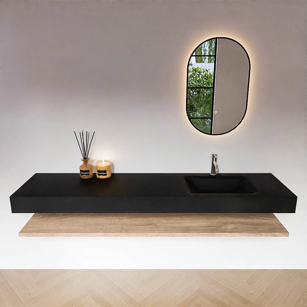 Zaro Alan badmeubel 190cm met planchet washed oak en vrijhangende wastafel cloud rechts 1 kraangat urban