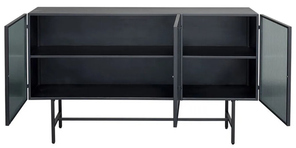 Kare Design San Diego Zwart Dressoir Met Ribbelglas - 150x35x90cm.