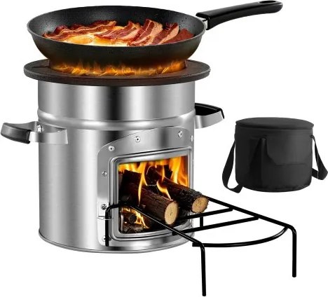VEVOR Rocket Stove, BBQ Rocket houtkachel met draagtas, roestvrij staal, enkele deur, voor het verbranden van takjes, stokjes of houtskool voor koken in de buitenlucht, kamperen, buitenkachel, campinggrill