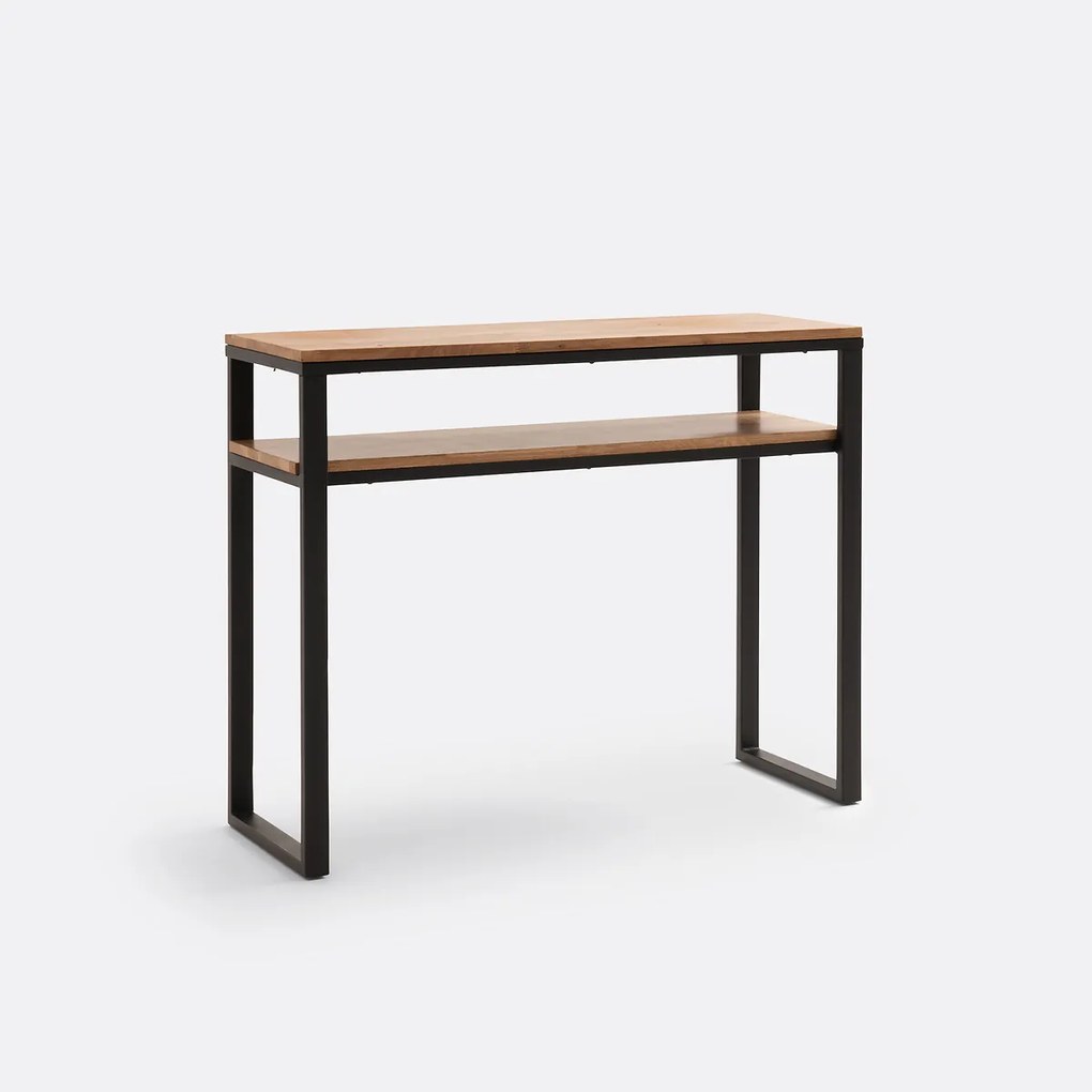 Wandtafel met 2 planken, massief eiken en metaal, Hiba