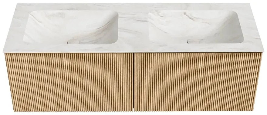 Mondiaz Kurve-dlux 130cm badmeubel oak met 2 lades en wastafel leaf dubbel zonder kraangat ostra