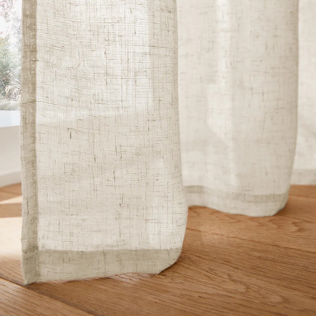 Polyester en linnen glasgordijn met plooien Aron