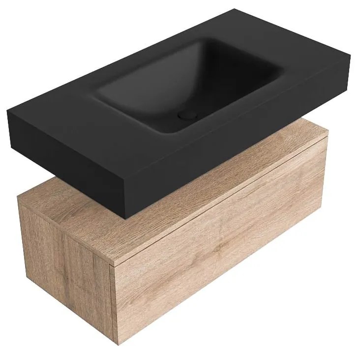 Zaro Alan badmeubel 90cm washed oak 1 lade met vrijhangende wastafel cloud midden 1 kraangat urban