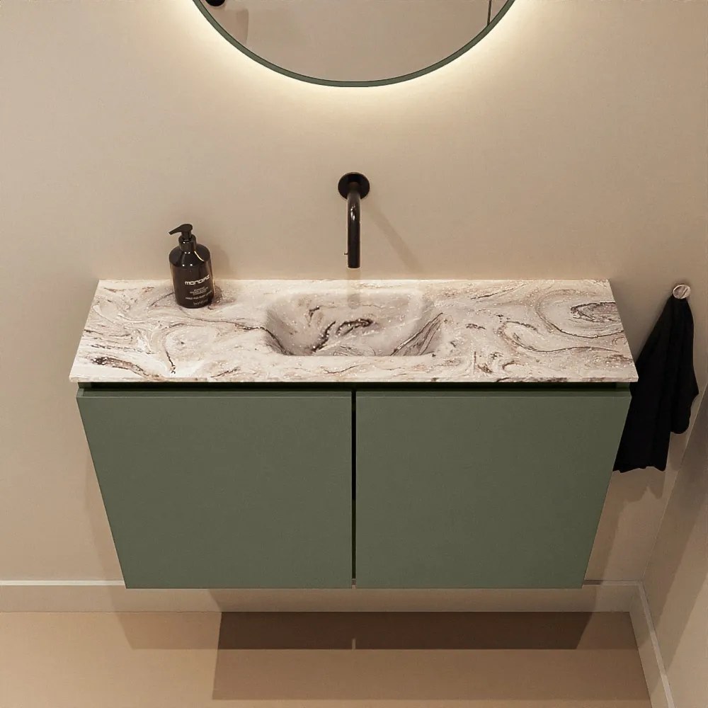 Mondiaz Ture DLux toiletmeubel 80cm army met wastafel glace midden zonder kraangat