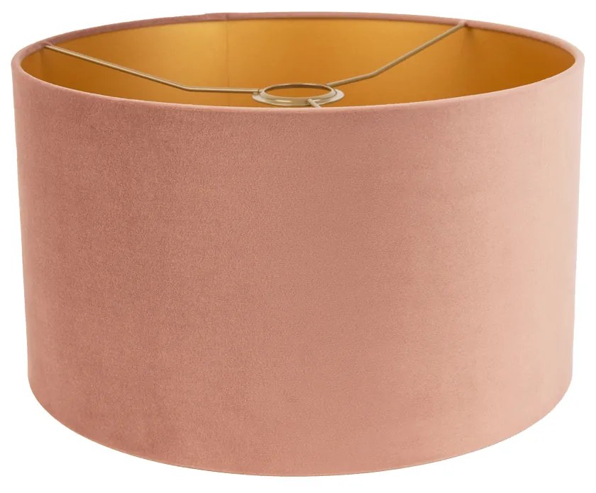 Stoffen Velours lampenkap roze 35/35/20 met gouden binnenkant cilinder / rond