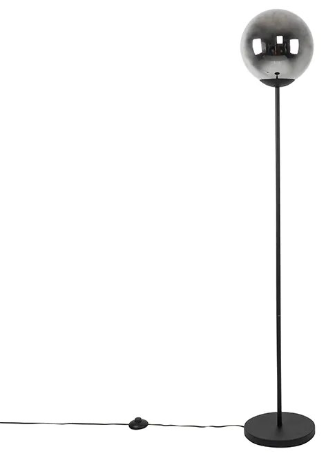 Art deco vloerlamp zwart met glas smoke - Pallon