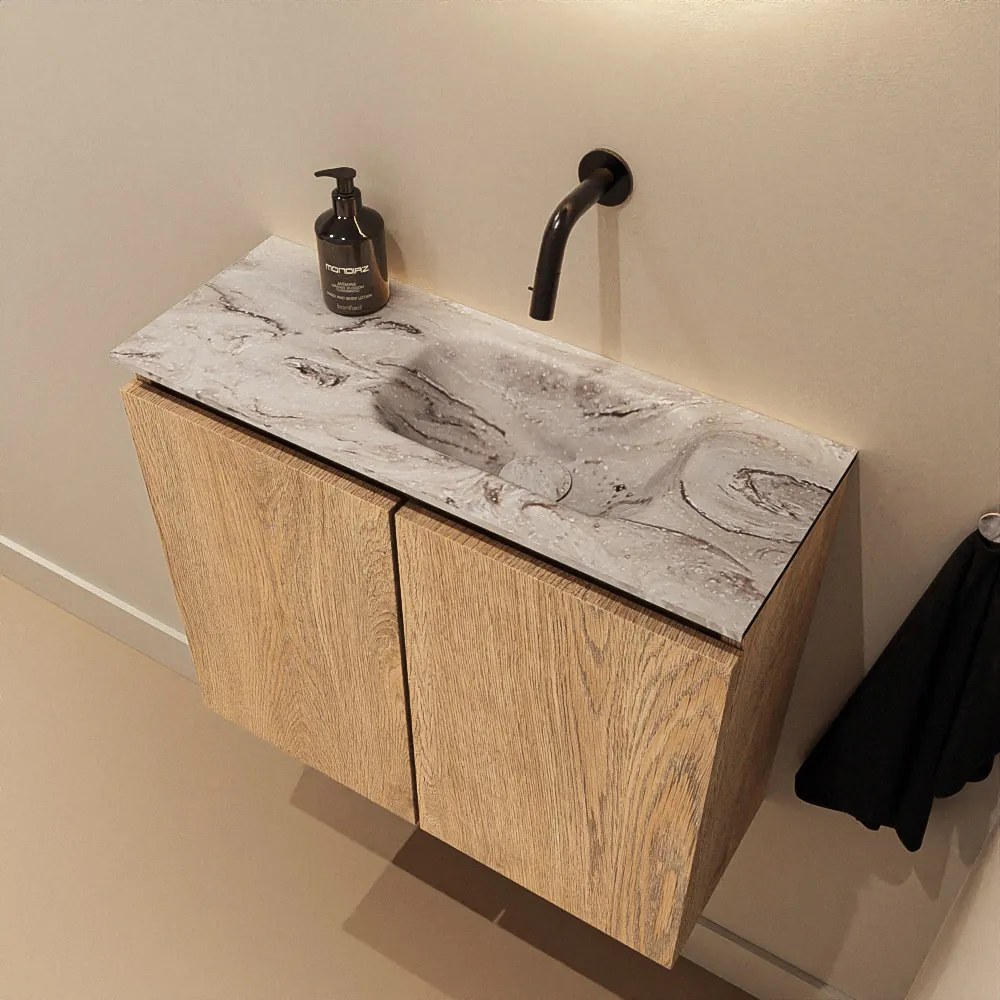 Mondiaz Ture DLux toiletmeubel 60cm washed oak met wastafel glace rechts zonder kraangat