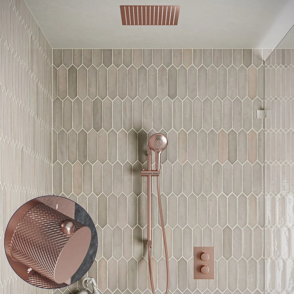 Saniclear Cube Curved inbouw regendouche met inbouw douchekop 30x30cm, glijstang en 2 standen handdouche geborsteld koper