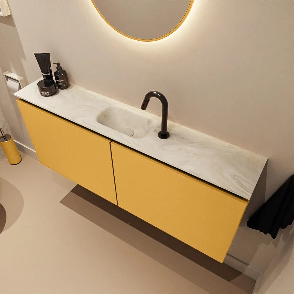 Mondiaz Ture DLux toiletmeubel 120cm ocher met wastafel ostra midden met kraangat