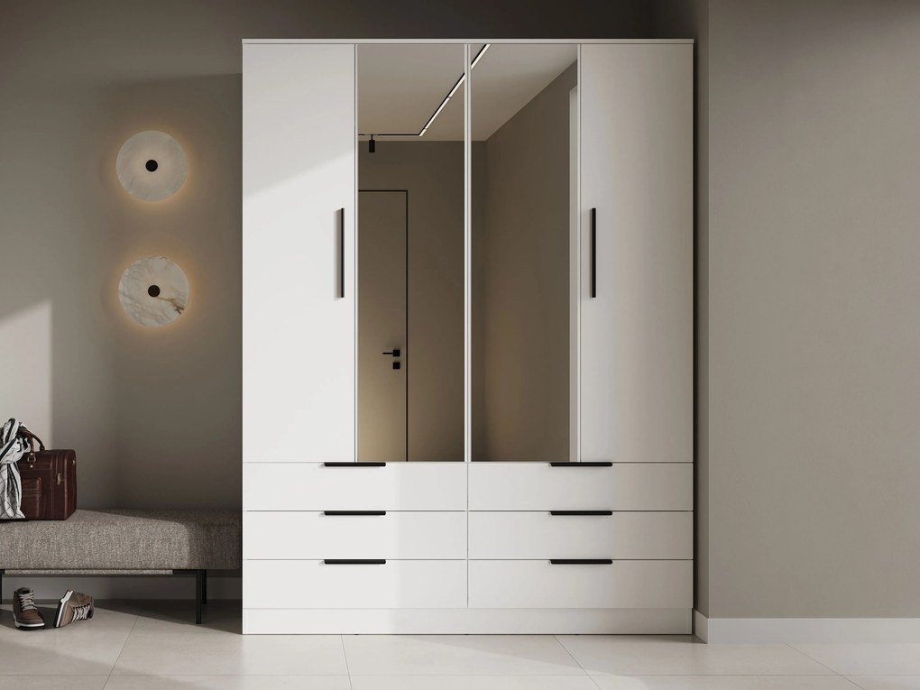 Kledingkast Fresno 182, Wit, 225x170x60cm, 194 kg, Kledingkast deuren: Met scharnieren