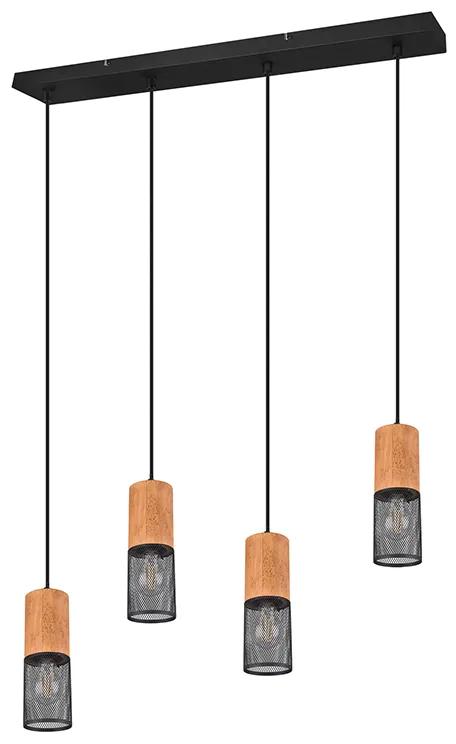 Eettafel / Eetkamer Industriële hanglamp zwart met hout 4-lichts - Manon Landelijk E27 Binnenverlichting Lamp