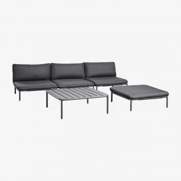 Tuinset Met 3-delige Modulaire Bank, Salontafel En Poef Van Roubly-staal Grijs – Grafiet - Sklum