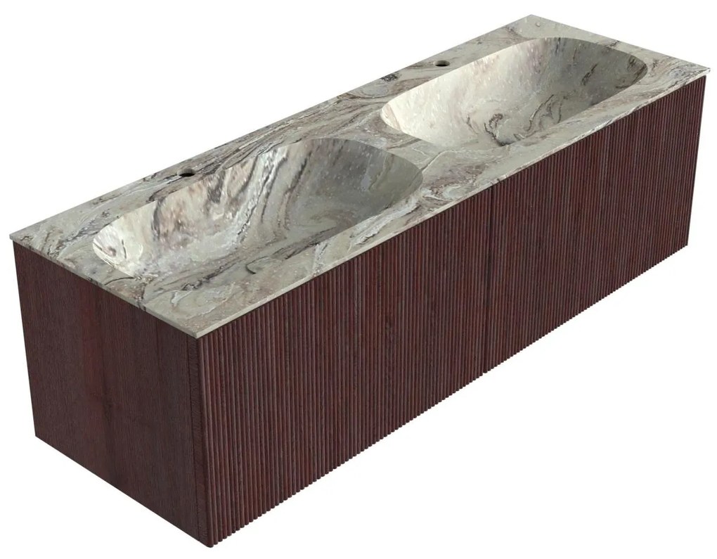 Mondiaz Kurve-dlux 140cm badmeubel ruby met 2 lades en wastafel stor small dubbel 2 kraangaten glace
