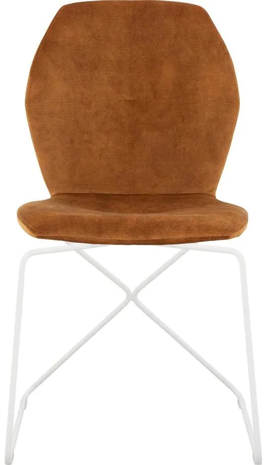 Goossens Excellent Eetkamerstoel Manzini cognac velvet stof leuning, modern design