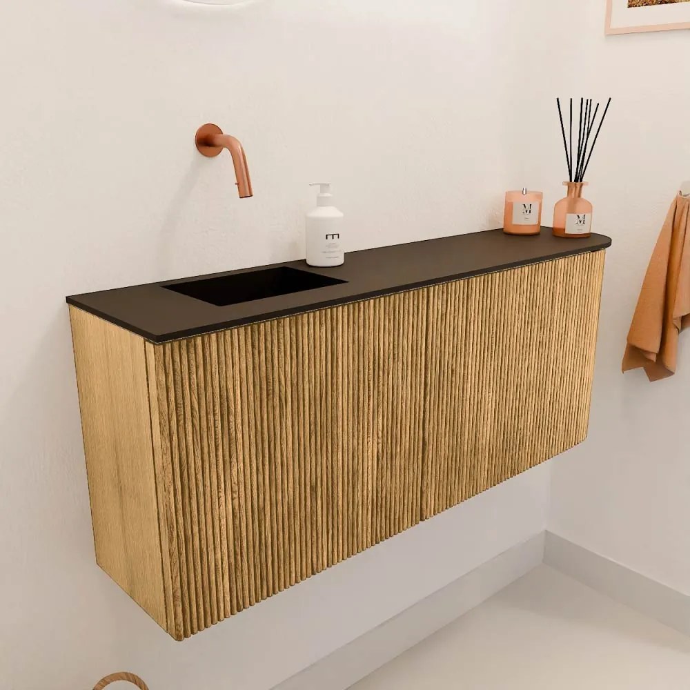 Mondiaz Joya 100cm toiletmeubel ronding rechts oak met wastafel faye links zonder kraangat urban