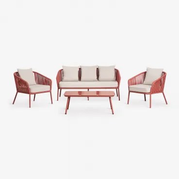 Tuinset Met 2-zitsbank, 2 Stoelen Van Gevlochten Touw En Salontafel Arhiza Terracota - Sklum