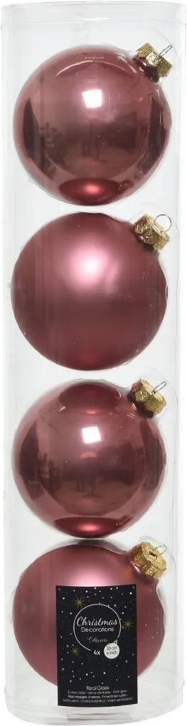 Kerstballen glas emaille-mat dia 10 cm veloursroze