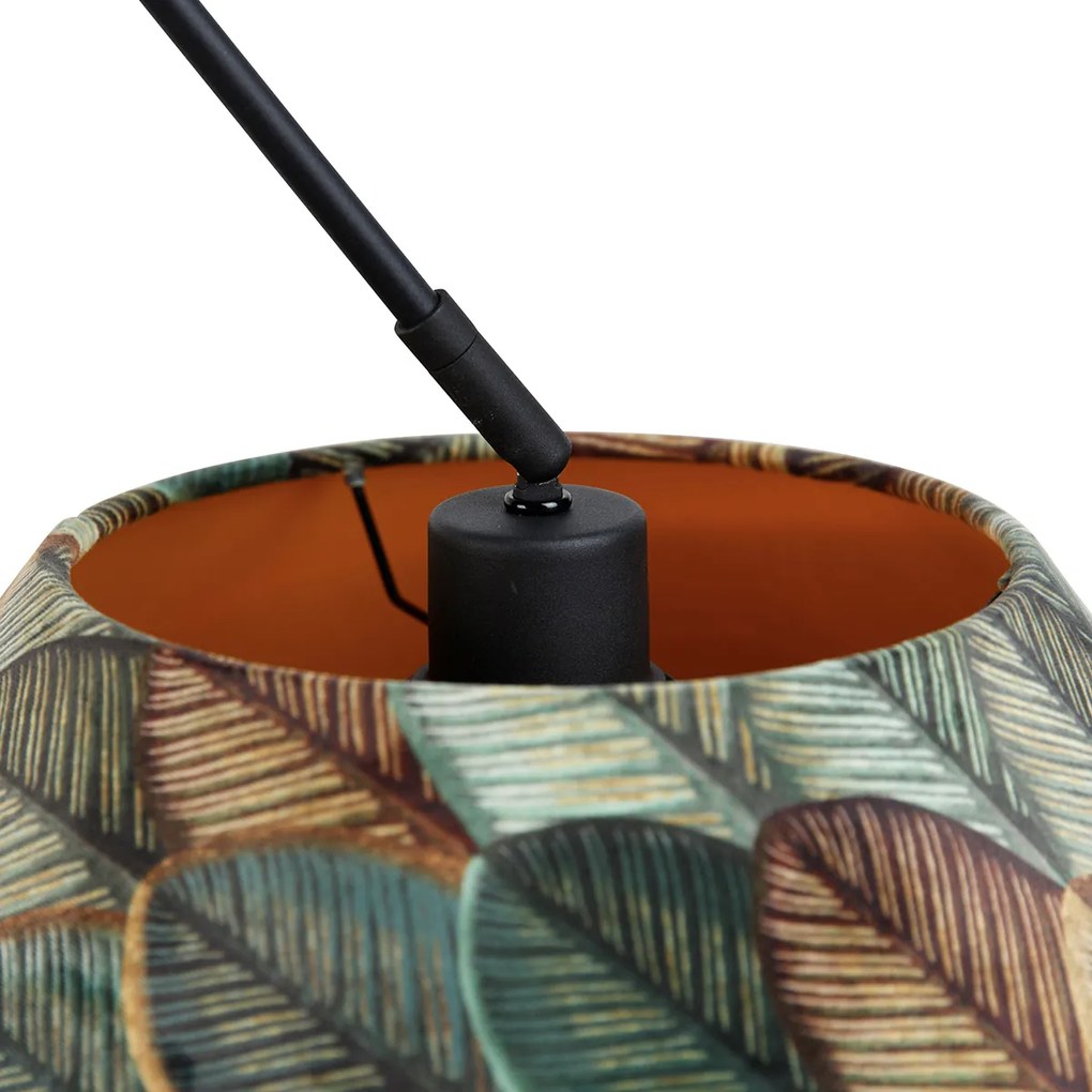 Hanglamp zwart met dubbele velours lampenkap blad dessin en beige - Blitz Klassiek / Antiek, Modern E27 rond Binnenverlichting Lamp