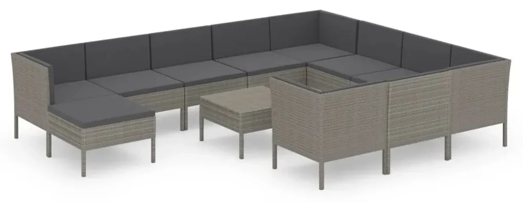 vidaXL 12-delige Loungeset met kussens poly rattan grijs