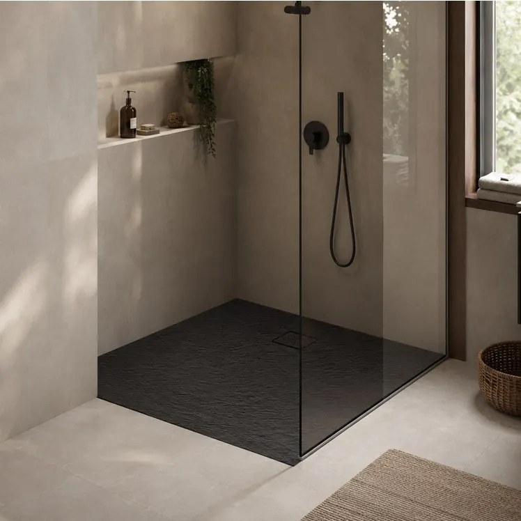 Saniclear Naxos SMC douchebak stone-look 90x90cm zwart mat