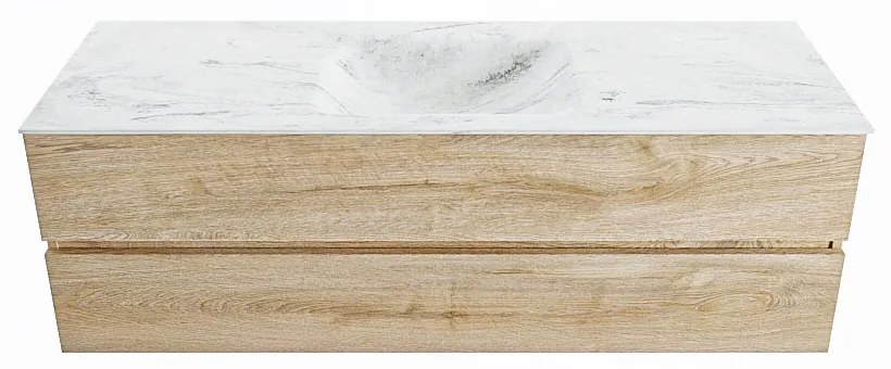 Mondiaz Vica DLux badmeubel 150cm washed oak 2 lades met wastafel opalo midden zonder kraangat