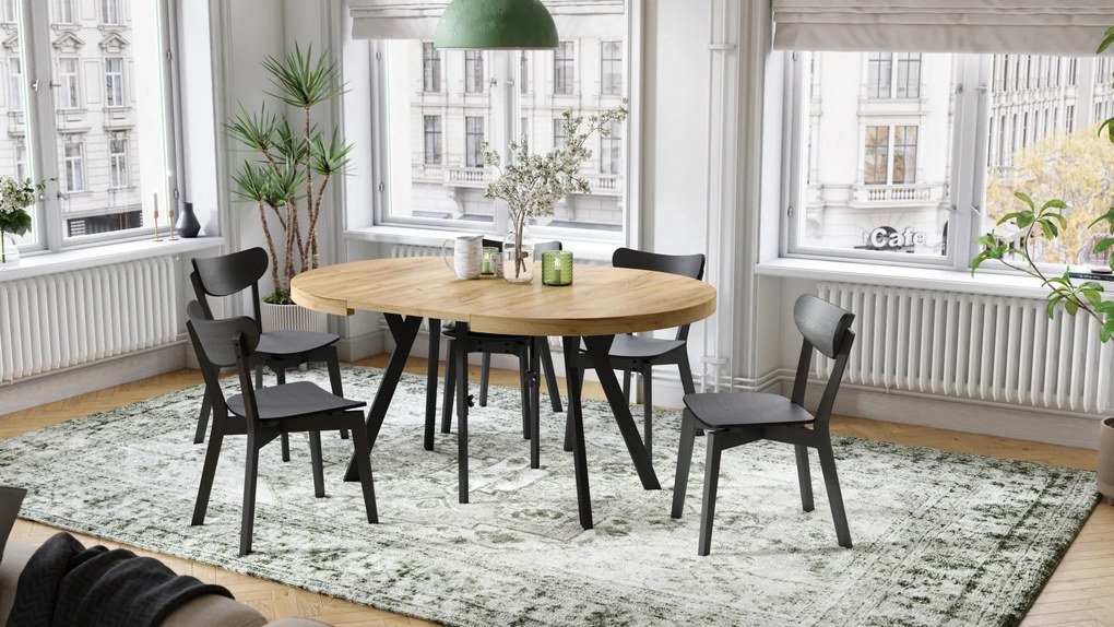 EXPANSO Eik Craft Złoty/zwarte poten - GROTE RONDE TAFEL Ø110 UITBREIDBAAR TOT 310 cm met Y-POTEN LOFT/INDUSTRIAL