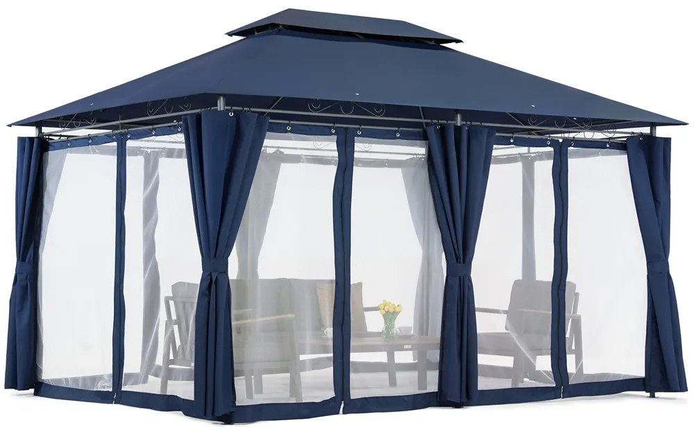 Marineblauw Ibiza tuinpaviljoen 3x4m met klamboe Garden Point
