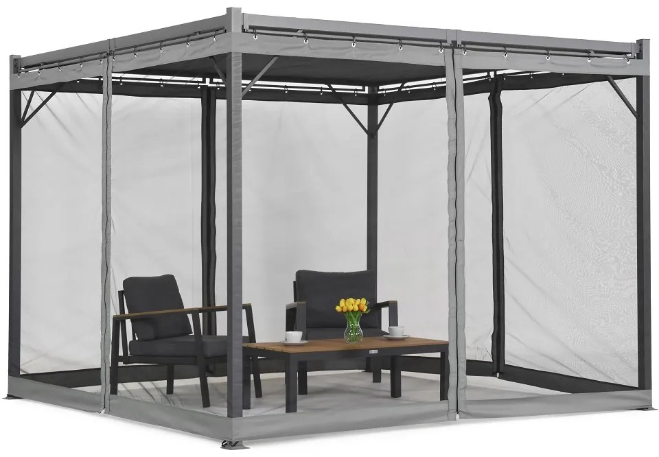 Antraciet Malaga terraspergola 3x4m met muggengaas Garden Point