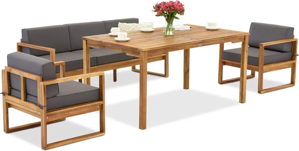 Acaciahouten tuinmeubelen Maskat Apetito 5 met Garden Point poefs