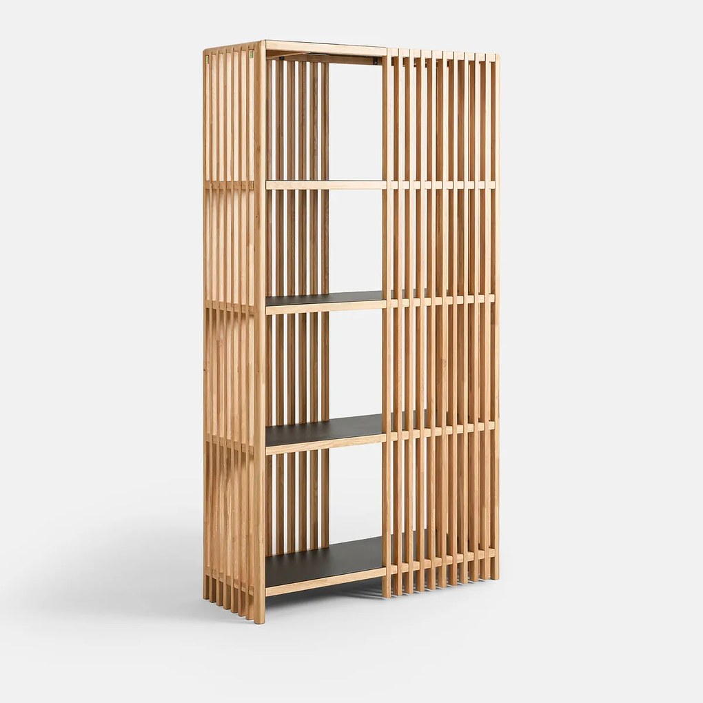 Boekenkast of ruimteverdeler, van massief eikenhout en staal, JAC