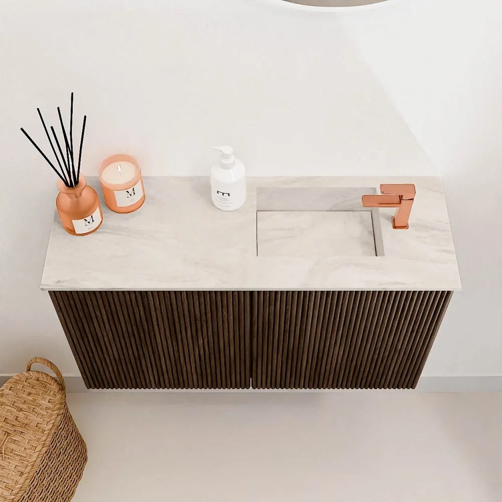 Mondiaz Joya DLux 70cm toiletmeubel walnut met wastafel faye rechts 1 kraangat ostra