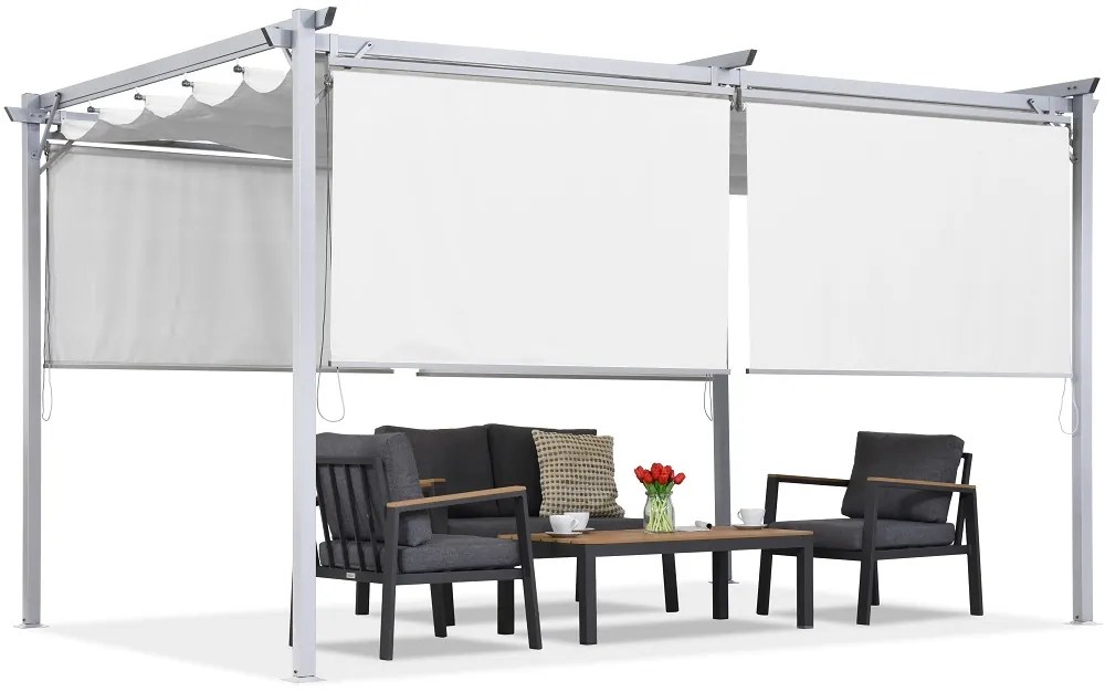 Witte terraspergola met rolgordijnen La Palma 3x4 Garden Point