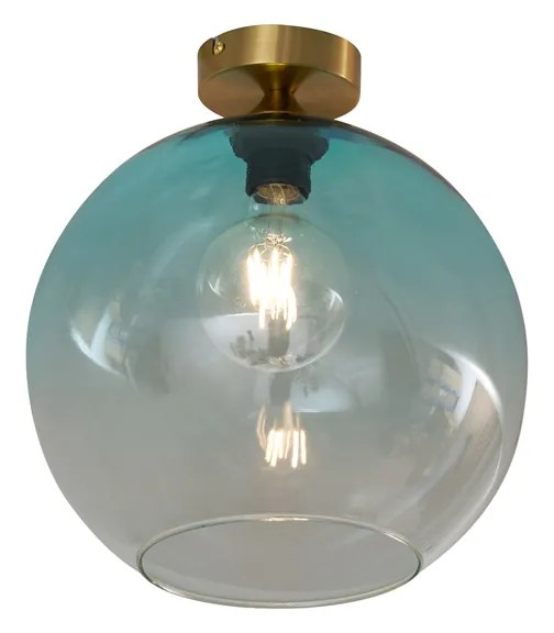 Art Deco plafondlamp messing met blauw glas - Sandra