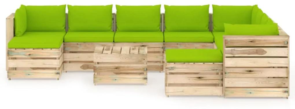 vidaXL 11-delige Loungeset met kussens groen geïmpregneerd hout