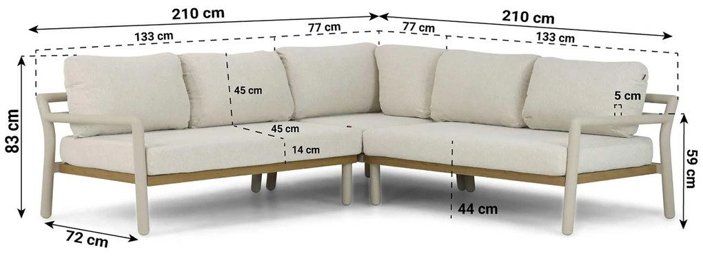 Hoek loungeset 5 personen Aluminium Taupe Santika Furniture Santika