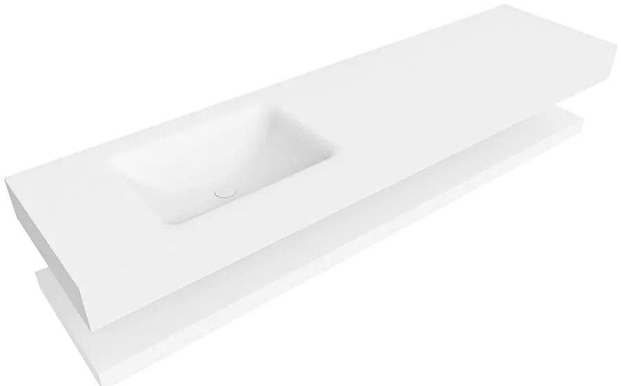 Zaro Alan badmeubel 180cm met planchet talc en vrijhangende wastafel cloud links 1 kraangat talc