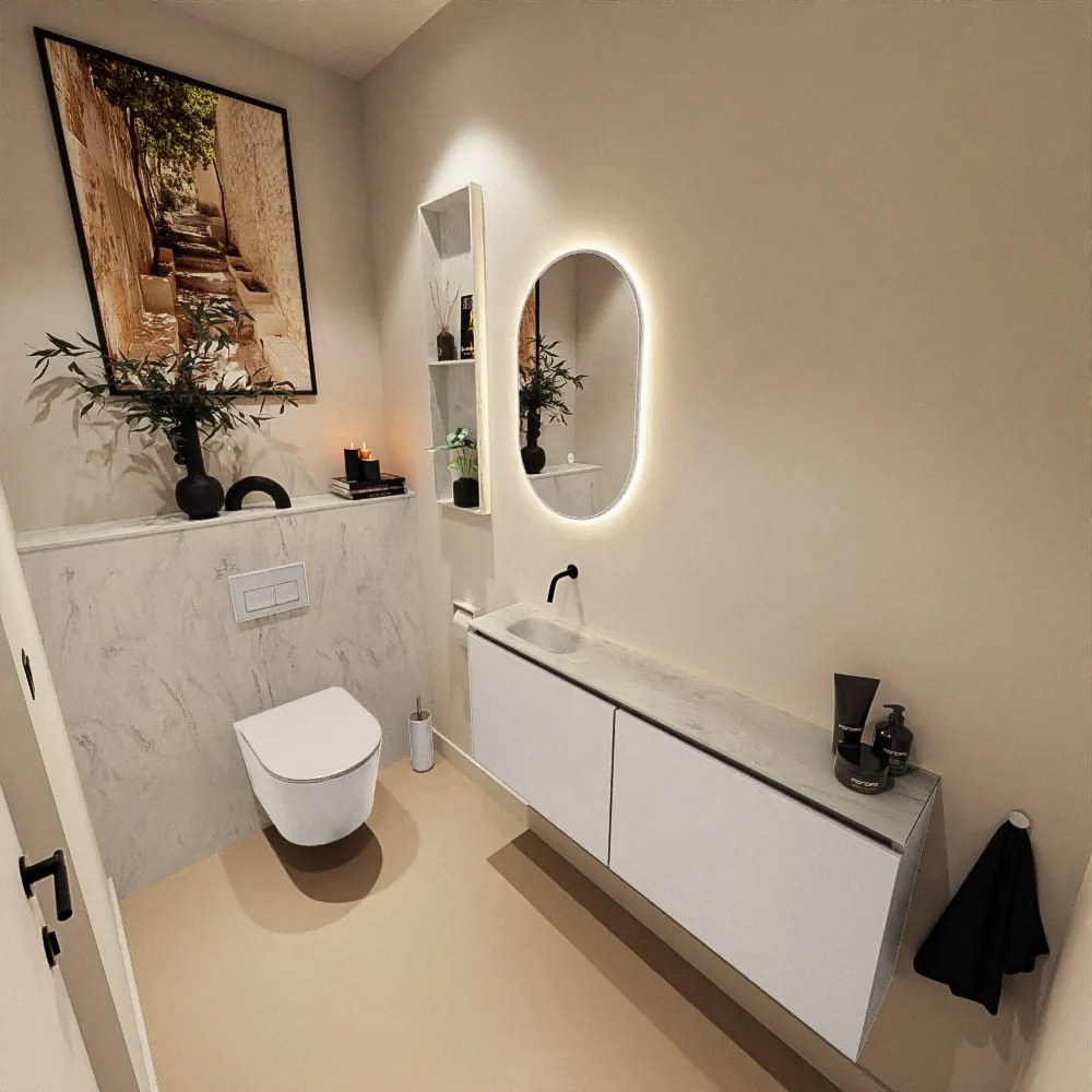 Mondiaz Ture DLux toiletmeubel 120cm linen met wastafel opalo links zonder kraangat