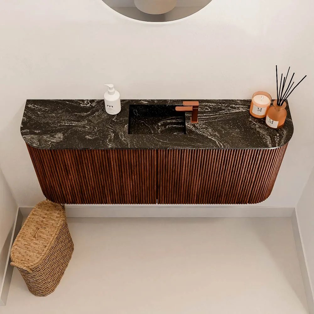 Mondiaz Joya DLux 105cm toiletmeubel ronding links/rechts ruby met wastafel faye midden 1 kraangat lava
